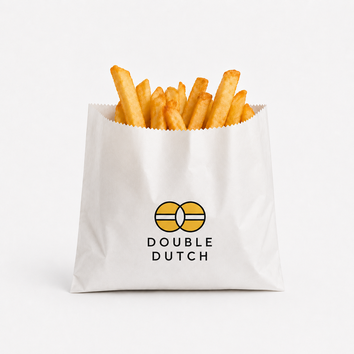 White greaseproof fry bag with brand logo